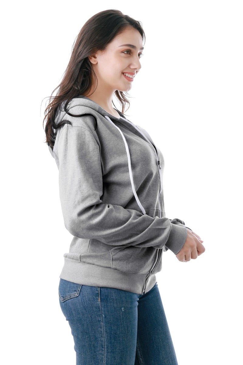 GIVON Women's Lightweight Zip Up Hoodie â€“ Long Sleeve Thin Casual Hooded Jacket, Plus DCF200-GREY-XL - Image 5